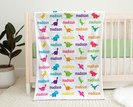 Personalized Dinosaur Baby Name Blanket Girl