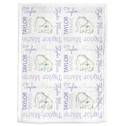 Floral girls elephant baby name blanket, newborn mom and baby elephant personalized swaddle blanket, elephant baby gift (CHOOSE COLORS)