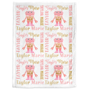 Pink robots baby blanket, newborn baby girl personalized name swaddle blanket, robot baby gift, infant robot gift with name, (CHOOSE COLORS)