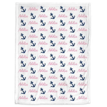Baby girl nautical name blanket, anchor baby blanket, boy or girl, personalized baby gift, custom name blanket, nautical baby shower gift