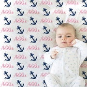 Baby girl nautical name blanket, anchor baby blanket, boy or girl, personalized baby gift, custom name blanket, nautical baby shower gift