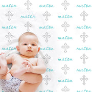 Cross baby boys blanket, personalized christening cross name blanket, baptism baby boy or girls gift, newborn christening swaddle blanket