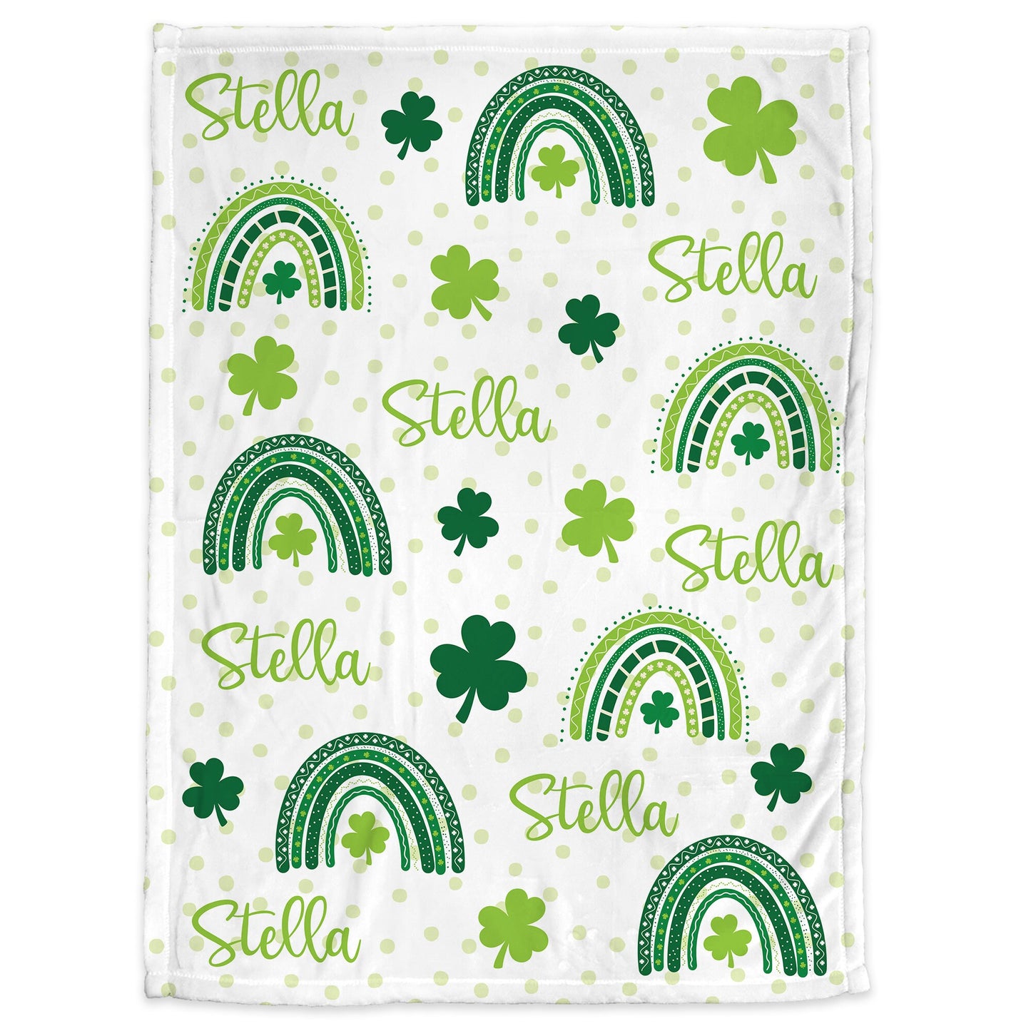 Rainbow shamrock personalized baby blanket, st patricks lucky girls name swaddle blanket, clover newborn baby gift, (CHOOSE COLORS)