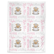 Lamb baby newborn blanket, girl personalized sheep name blanket, pink and gray sheep swaddle blanket, lamb sheep baby gift, (CHOOSE COLORS )