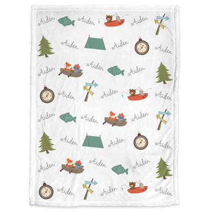 Personalized Camping Baby Name Blanket Boy
