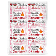 Girl baby blanket with fire trucks, newborn baby firetruck name blanket, personalized fireman baby swaddle gift, CHOOSE COLOR)