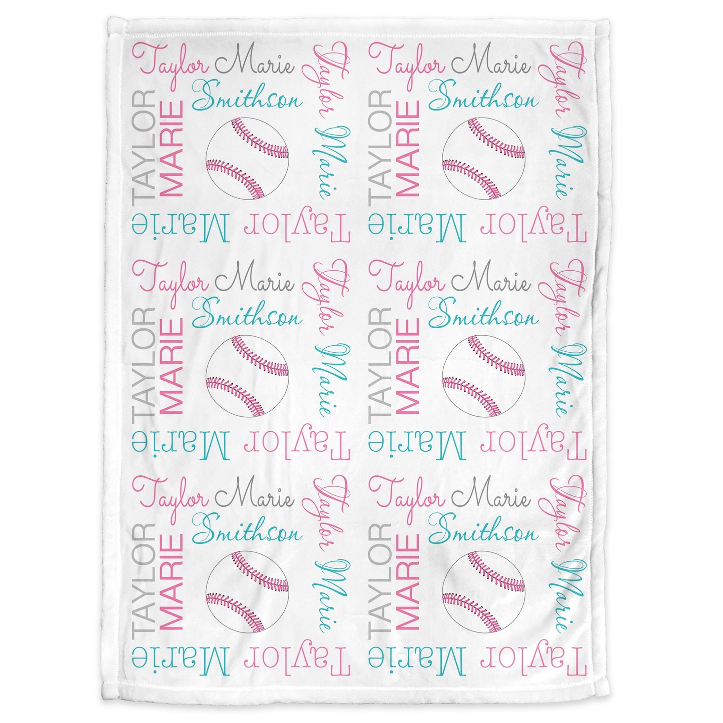 Girl newborn softball baby blanket, personalized newborn softball sports swaddle blanket, softball baby girls name gift, (CHOOSE COLORS)