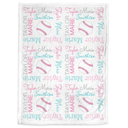 Girl newborn softball baby blanket, personalized newborn softball sports swaddle blanket, softball baby girls name gift, (CHOOSE COLORS)