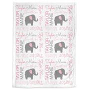 Elephant baby name blanket in pink and gray, personalized girls newborn blanket, elephant swaddle, pink elephant baby gift, (CHOOSE COLORS)