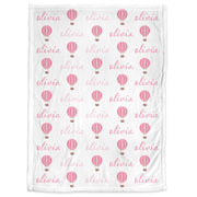 Hot air balloon baby girls blanket, personalized script baby girl name blanket, hot air balloon swaddle, pink hoy air balloon baby gift