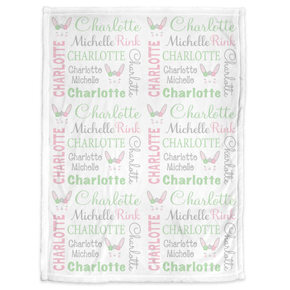 Newborn bunny baby girls blanket, personalized Easter swaddle name blanket, cute Easter rabbit kids blanket, rabbit baby gift (CHOOSE COLOR)