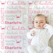 Bunny baby blanket swaddle, personalized newborn baby bunny gift, Easter bunny lashes blanket with name, kids Easter blanket (CHOOSE COLORS)
