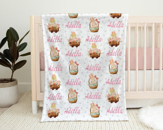 Personalized Pink personalized rabbit Baby Name Blanket Girl