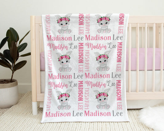 Personalized Easter bunny  Baby Name Blanket Girl