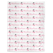 Baby blanket with hearts, personalized hearts newborn blanket, pink and gray baby girl swaddle, heart theme baby gift, (CHOOSE COLORS)