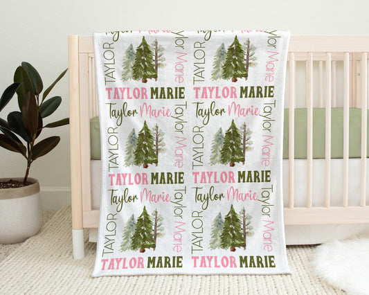 Personalized Forest Baby Name Blanket Girl