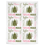 Forest baby blanket, girls or boys pine tree name blanket, pinetree woodland theme swaddle, personalized forest baby gift, (CHOOSE COLORS)
