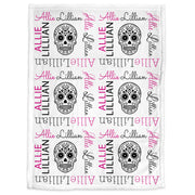 Sugar skull baby blanket, newborn sugar skulls girl name blanket, personalized skull baby gift, day of the dead baby swaddle, (CHOOSE COLOR)