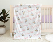Personalized pastel butterfly baby girl blanket, newborn butterflies blanket with name, butterfly swaddle baby gift, girls script blanket