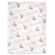 Personalized pastel butterfly baby girl blanket, newborn butterflies blanket with name, butterfly swaddle baby gift, girls script blanket