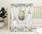 Butterfly personalized Easter name blanket, girl newborn egg baby swaddle blanket, Easter basket baby gift with name, kids Easter blanket