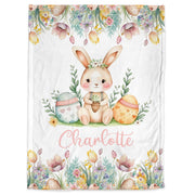 Bunny personalized Easter name blanket, girl floral egg baby swaddle blanket, newborn Easter basket baby gift with name, kids Easter blanket