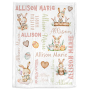 Newborn rabbit baby girls blanket, personalized bunny swaddle name blanket, cute Easter rabbit kids blanket, rabbit baby gift (CHOOSE COLOR)