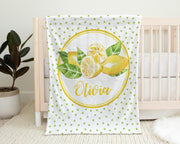Lemon newborn baby blanket, personalized citrus blanket with name, watercolor lemons baby swaddle, lemon baby girl gift, (CHOOSE COLORS)