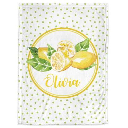 Lemon newborn baby blanket, personalized citrus blanket with name, watercolor lemons baby swaddle, lemon baby girl gift, (CHOOSE COLORS)