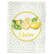 Lemon newborn baby blanket, personalized citrus blanket with name, watercolor lemons baby swaddle, lemon baby girl gift, (CHOOSE COLORS)