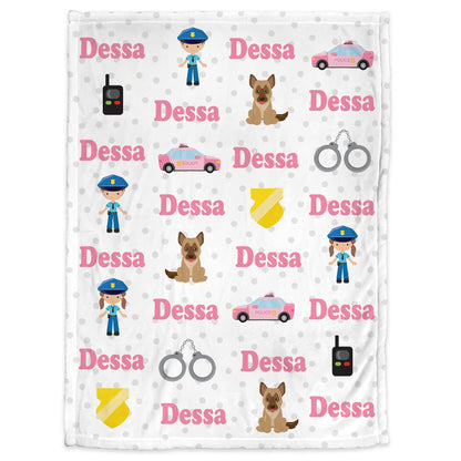 Personalized Police Baby Name Blanket Girl