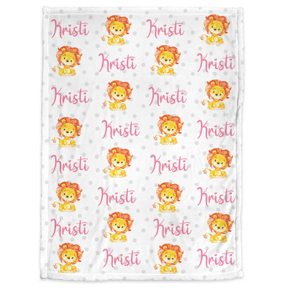 Personalized pink lion baby blanket, girls newborn lion name blanket, safari animal lions baby gifts, safari lion swaddle (CHOOSE COLORS)