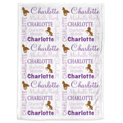 Personalized horse baby girl blanket, newborn horse theme blanket with name, wild horses swaddle baby gift, purple and brown (CHOOSE COLORS)