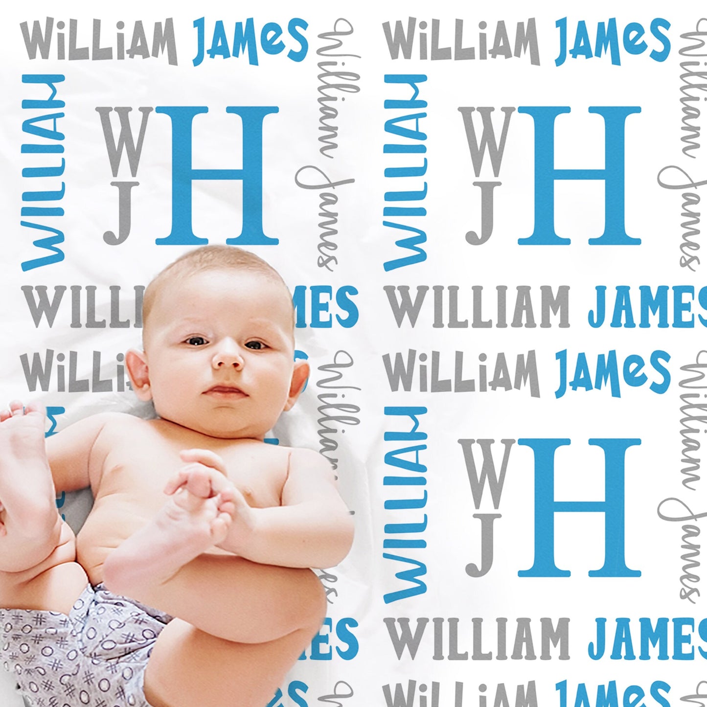 Monogram baby blanket, personalized boy name blanket, newborn baby swaddle with stacked monogram, boy or girl monogrammed gift blanket