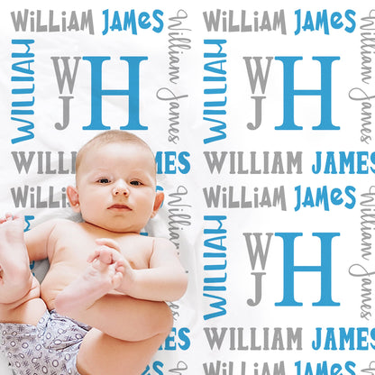 Monogram baby blanket, personalized boy name blanket, newborn baby swaddle with stacked monogram, boy or girl monogrammed gift blanket
