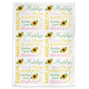 Baby girl sunflower blanket, sunflower personalized newborn blanket, floral girls swaddle with name, sunflowers baby gift (CHOOSE COLORS)