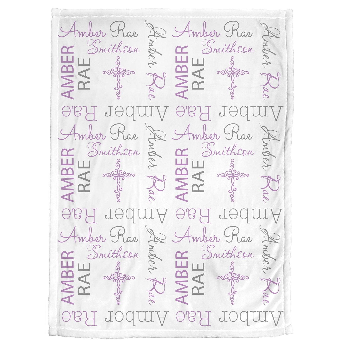 Personalized Baptism Baby Name Blanket Girl Crosses