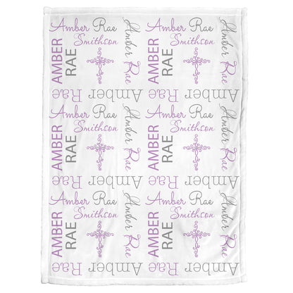 Personalized Baptism Baby Name Blanket Girl Crosses