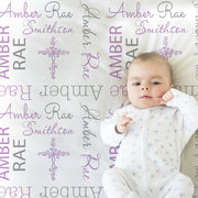 Newborn cross baby girl blanket, religious cross personalized name swaddle blanket, girl or boy religious baby name gift, (CHOOSE COLORS)