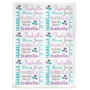 Personalized hearts baby blanket, baby name blanket purple and aqua hearts, pretty baby girl swaddle, newborn gift hearts (CHOOSE COLORS)