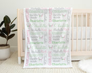 Newborn bunny baby girls blanket, personalized Easter swaddle name blanket, cute Easter rabbit kids blanket, rabbit baby gift (CHOOSE COLOR)