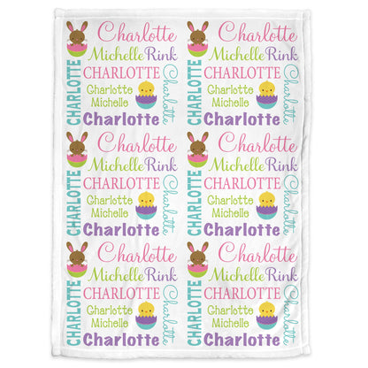 Easter baby blanket, personalized bunny blanket, Easter baby or kids gift, Easter personalized swaddle name blanket, Easter chick and eggs