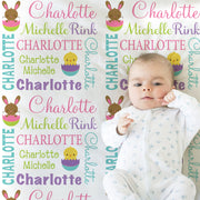 Easter baby blanket, personalized bunny blanket, Easter baby or kids gift, Easter personalized swaddle name blanket, Easter chick and eggs