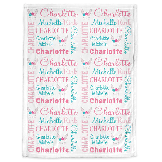 Bunny baby blanket, personalized newborn baby bunny gift, girl bunny lashes swaddle blanket with name, kids Easter blanket (CHOOSE COLORS)