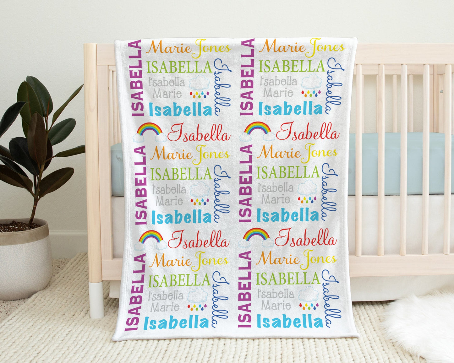 Personalized Rainbow Baby Name Blanket Girl