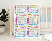 Rainbow baby blanket, personalized rainbow clouds blanket with name, boy or girl rainbow swaddle, gift for rainbow baby, rainbow name gift