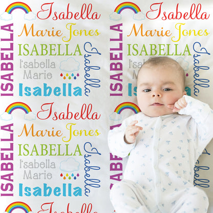 Personalized Rainbow Baby Name Blanket Girl