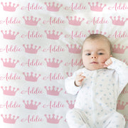 Princess baby girl blanket, crown personalized name blanket, newborn pink crown swaddle, princess baby gift, (CHOOSE COLORS)