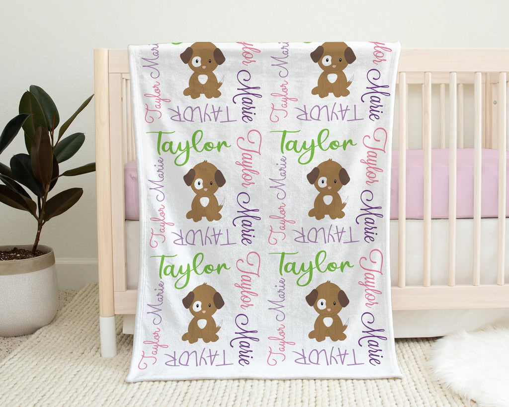 Personalized puppy baby girl blanket, newborn dog paw blanket with name, cute puppy baby gift, boy or girl puppy dog swaddle (CHOOSE COLORS)