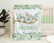 Personalized koala bear baby blanket, newborn animal swaddle blanket with name, boys koala baby gift, (CHOOSE COLORS)